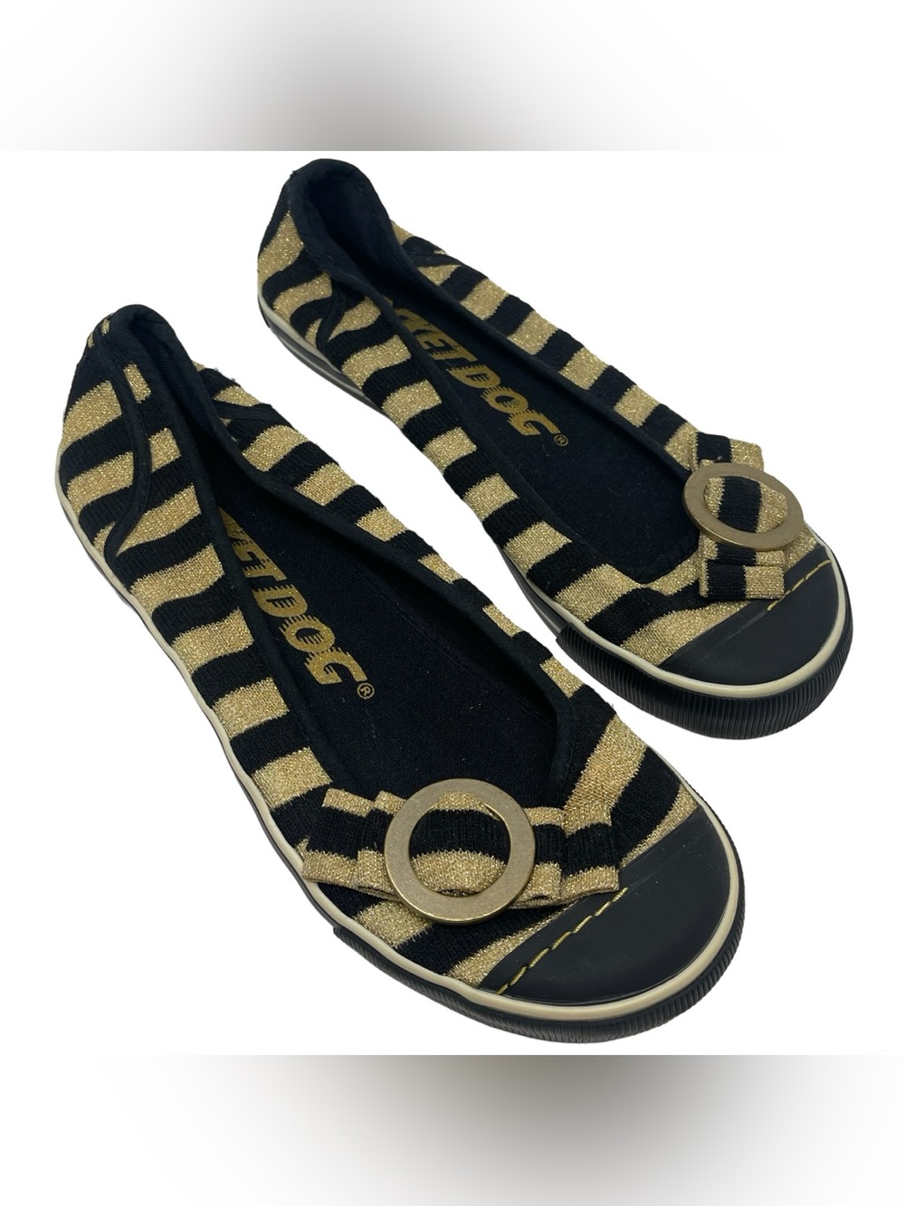 Vintage Y2K Rocket Dog Black & Gold Striped Bow Flats Sneakers Women’s Size 8
